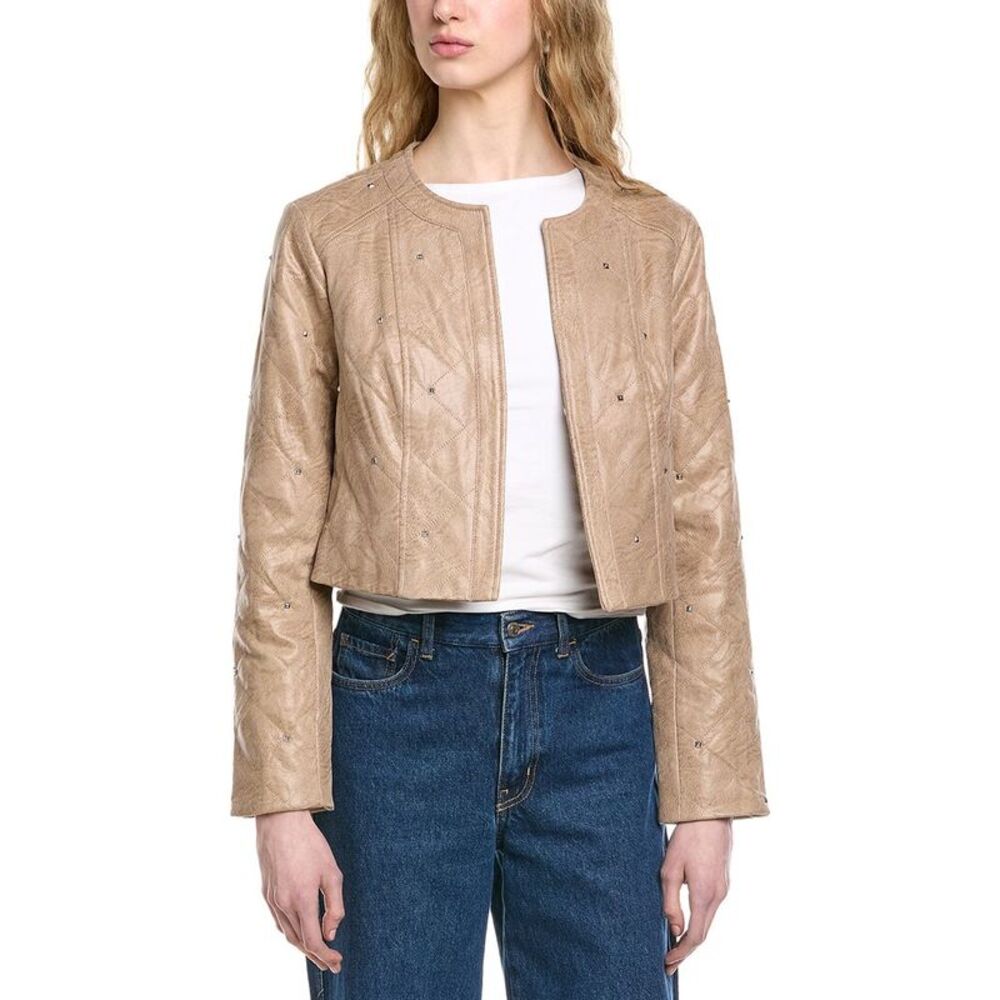 Joseph Ribkoff Womens Quilted Faux Leather Jacket, Brown